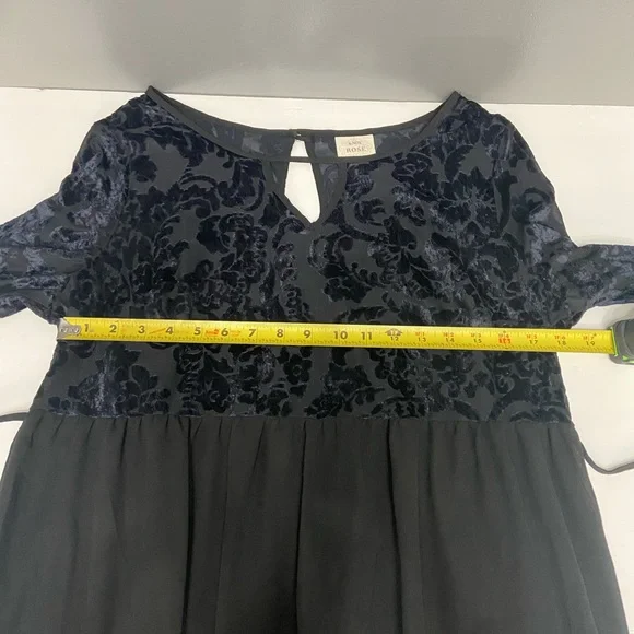 Velvet Burn Out Black/Blue Chiffon Tiered Midi Dress W/Slip Sheer Oversized L - Picture 13 of 17